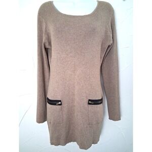 Ribbed‎ Pullover Tunic Sweater Patch Pockets Size Large Neutrals Old Money